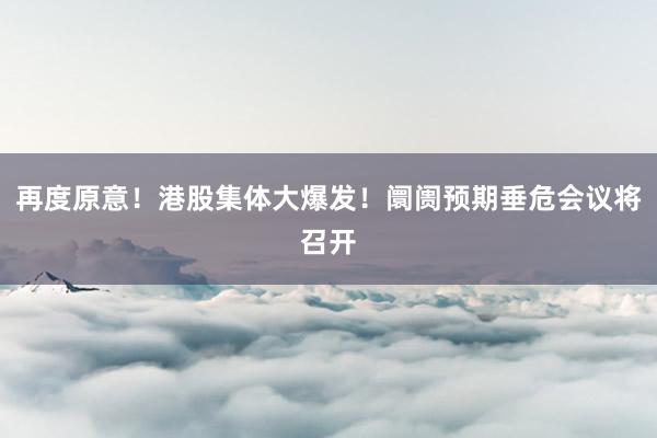 再度原意！港股集体大爆发！阛阓预期垂危会议将召开